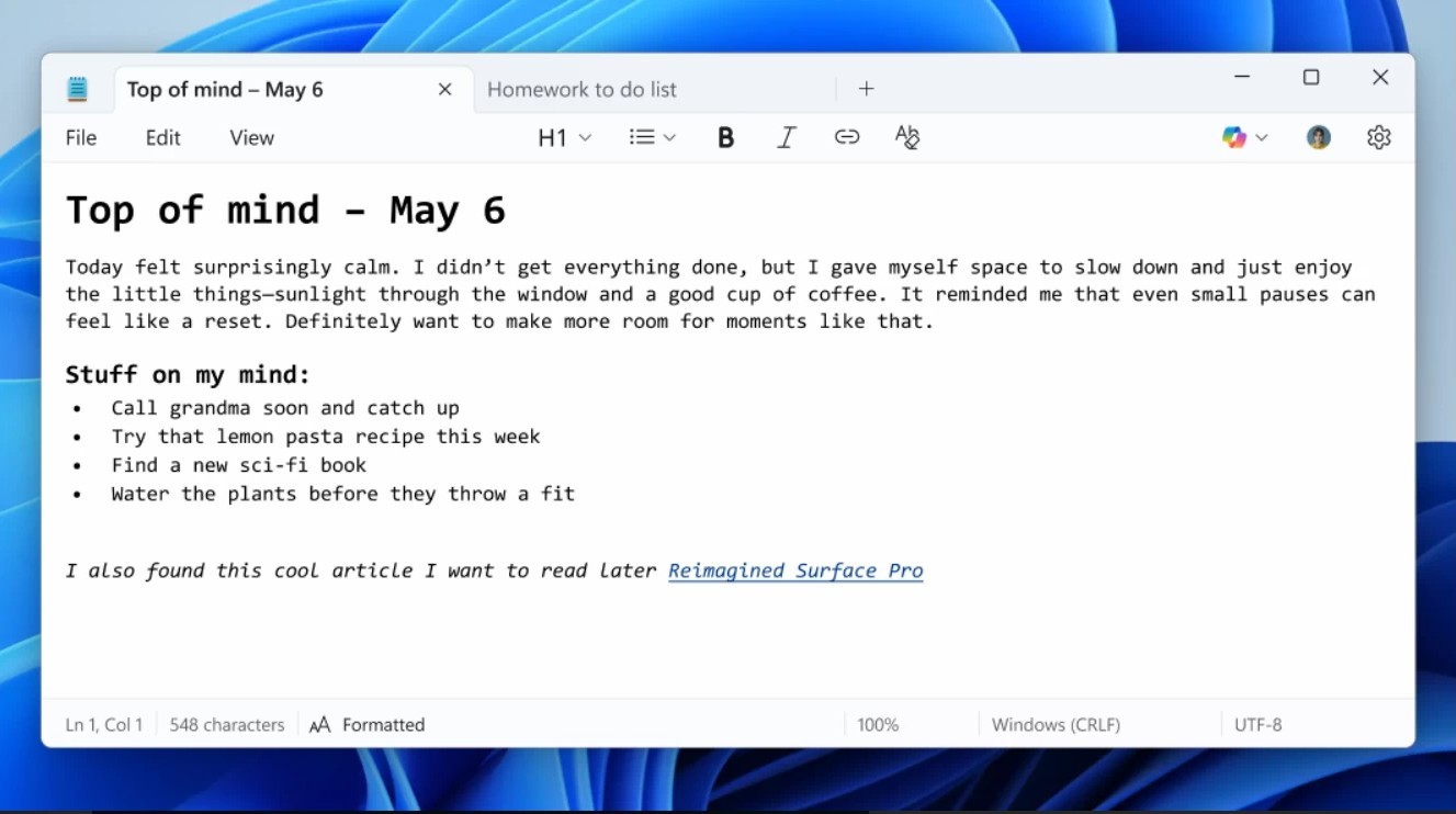Gelişmiş Not Defteri ve WordPad'in Yerini Alacak Güncellemeler