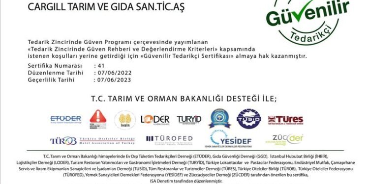 Cargill, “Güvenilir Tedarikçi” sertifikasının sahibi oldu